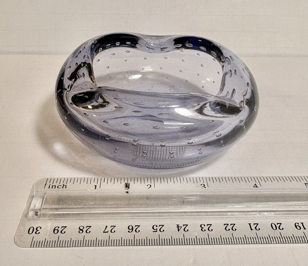 Vtg Murano Ashtray Dish Hand Blown Amethyst Bullicante Art Glass 4.5" Purple